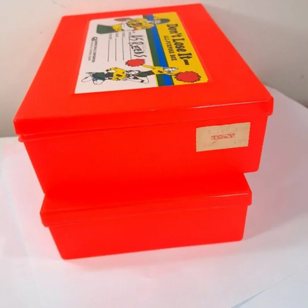 Vintage Empire Pencil Plastic School Box Case School Bus & Football cheerleaders